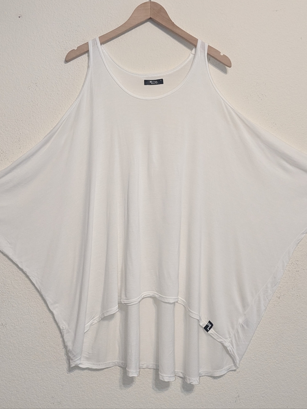 Michael Lauren White Shirt Sleeve Open Shoulder Top Size Small Boxy, high-low I'